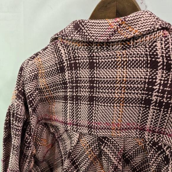 By Anthropologie Shirt Jacket Womens Medium Pink Red Shacket Textured Hudson - Picture 6 of 12